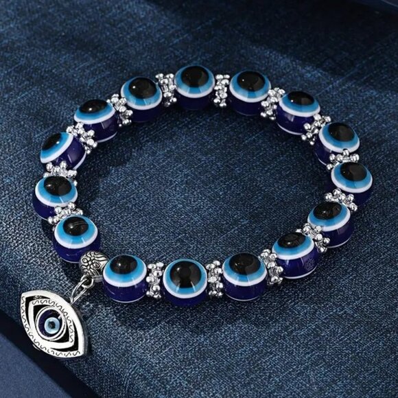 Third Eye Charm Bracelet Evil Stainless Metal Beads Stylish Protection Stretchy - Picture 4 of 4